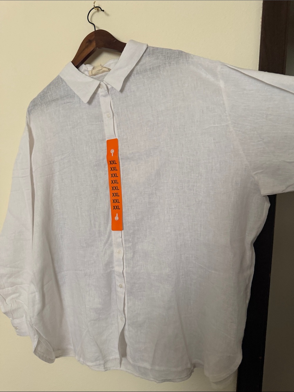 White womens Linen Button-Up Shirt - Classic Collar